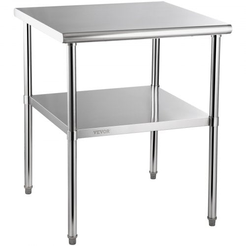 Stainless Steel Work Table Heavy Duty Metal Adjustable Undershelf  Feet Commercial Prep Table 8