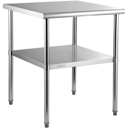 Stainless Steel Work Table Heavy Duty Metal Adjustable Undershelf  Feet Commercial Prep Table 10