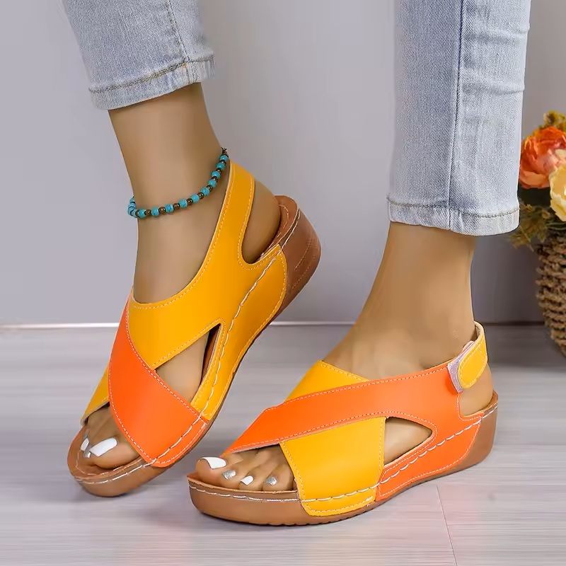 Womens Contrast Color Wedge Sandals Peep Toe Beach Shoes 3