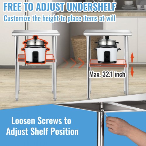 Heavy Duty Stainless Steel Prep Table Adjustable Undershelf 600lbs Load Capacity For Kitchen Restau 3