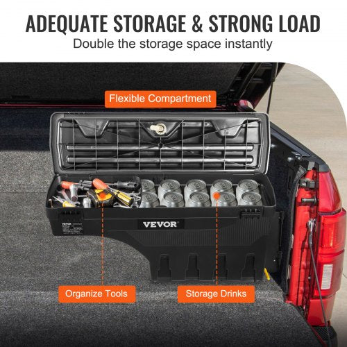 Lockable Lid Truck Bed Storage Box Black Waterproof ABS Wheel Well Tool Box Compatible 2