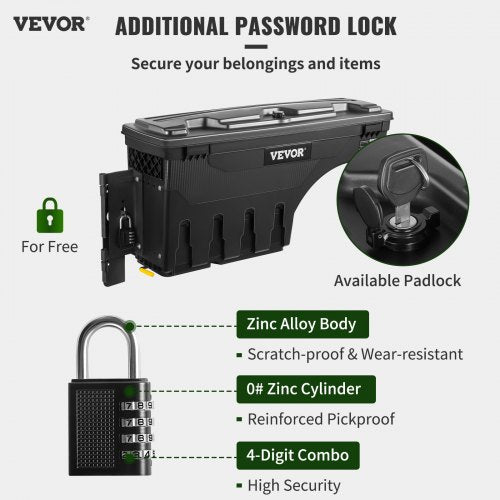 Lockable Truck Bed Storage Box Waterproof ABS Tool Box Driver Side With Password Padlock 6
