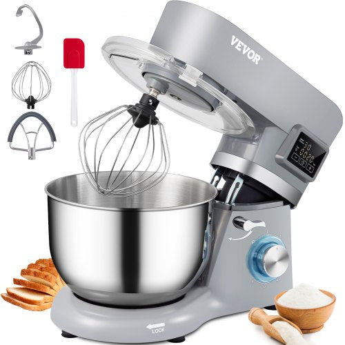 Electric Dough Mixer Stand Mixer with Speeds LCD Screen Timing Tilt-Head Food Mixer Stainless Steel Bowl Dough Hook