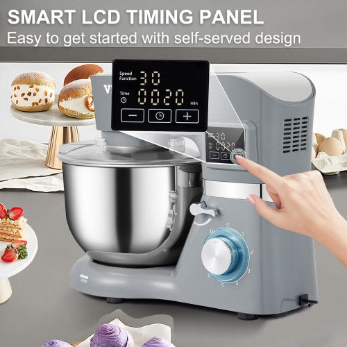 Electric Dough Mixer Stand Mixer With Speeds LCD Screen Timing TiltHead Food Mixer Stainless Steel  3