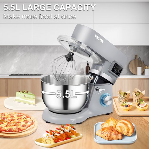 Electric Dough Mixer Stand Mixer With Speeds LCD Screen Timing TiltHead Food Mixer Stainless Steel  5