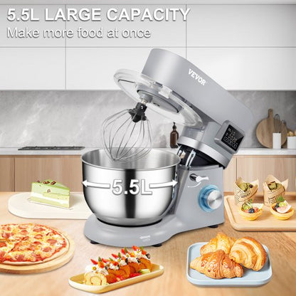 Electric Dough Mixer Stand Mixer With Speeds LCD Screen Timing TiltHead Food Mixer Stainless Steel  5