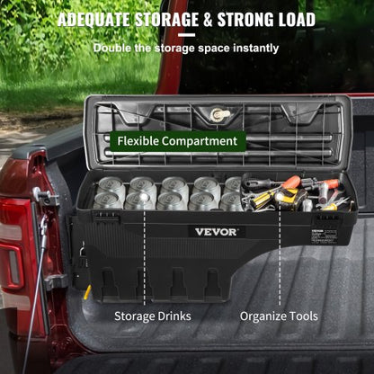 Lockable Truck Bed Storage Box, Waterproof ABS Wheel Well Tool Box with Password Padlock for Dodge Ram