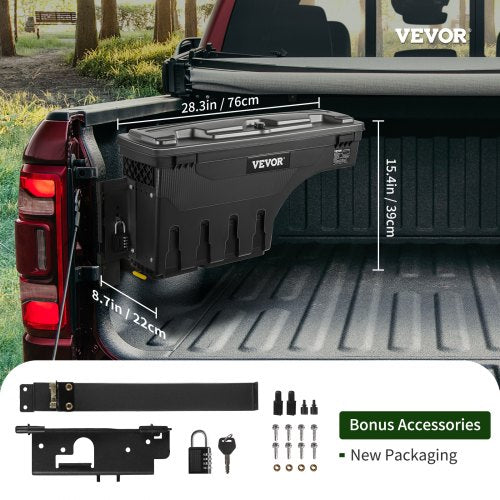 Lockable Truck Bed Storage Box, Waterproof ABS Wheel Well Tool Box with Password Padlock for Dodge Ram