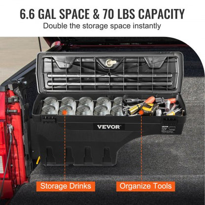 Lockable Truck Bed Storage Box, Waterproof ABS Wheel Well Tool Box, Fits Chevrolet Silverado & GMC Sierra
