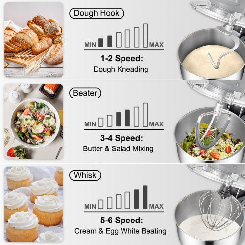 Electric Dough Mixer with Speeds & LCD Timer, Tilt-Head Food Mixer, Qt Stainless Steel Bowl, Dough Hook, Flat Beater