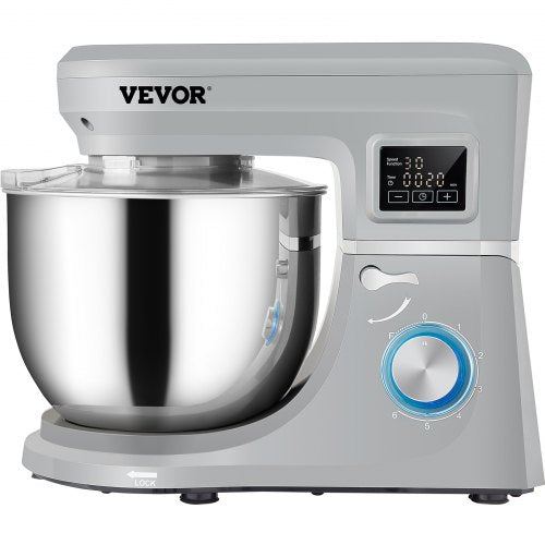 Electric Dough Mixer with Speeds & LCD Timer, Tilt-Head Food Mixer, Qt Stainless Steel Bowl, Dough Hook, Flat Beater
