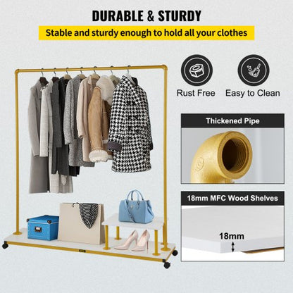 Heavy-Duty Clothing Garment Rack, Rolling Clothes Organizer w/Bottom & Side Shelf, Swivel Casters, Sturdy Steel Frame