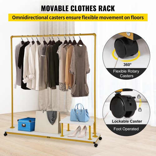Heavy-Duty Clothing Garment Rack, Rolling Clothes Organizer w/Bottom & Side Shelf, Swivel Casters, Sturdy Steel Frame