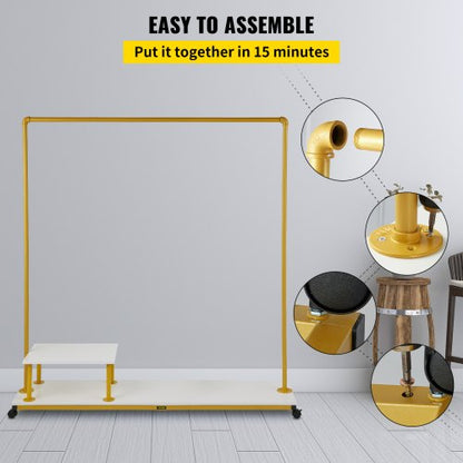 Heavy-Duty Clothing Garment Rack, Rolling Clothes Organizer w/Bottom & Side Shelf, Swivel Casters, Sturdy Steel Frame