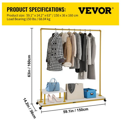 Heavy-Duty Clothing Garment Rack, Rolling Clothes Organizer w/Bottom & Side Shelf, Swivel Casters, Sturdy Steel Frame