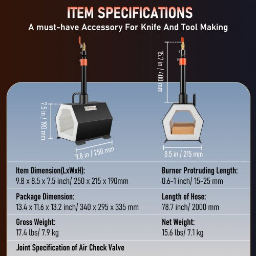 Portable Propane Forge for Single Burner Tool and Knife Making, Large Capacity Farrier Forge, Mini Furnace Blacksmithing