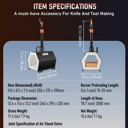 Portable Propane Forge for Single Burner Tool and Knife Making, Large Capacity Farrier Forge, Mini Furnace Blacksmithing