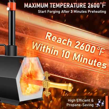 Portable Propane Forge with Double Burner for Tool & Knife Making, Large Capacity Mini Furnace Blacksmithing Farrier