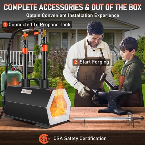 Portable Propane Forge with Double Burner for Tool & Knife Making, Large Capacity Mini Furnace Blacksmithing Farrier