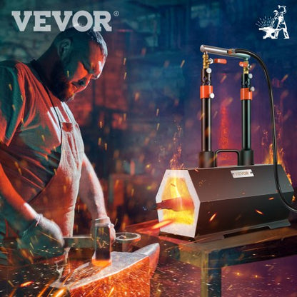 Portable Propane Forge with Double Burner for Tool & Knife Making, Large Capacity Mini Furnace Blacksmithing Farrier
