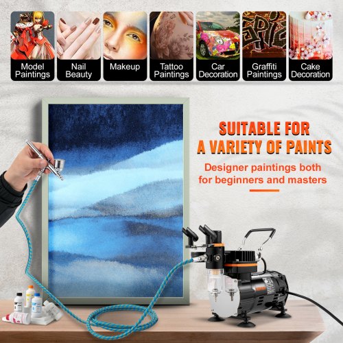 Professional Airbrush Set with Compressor, Dual-Action Multi-Purpose Gravity Feed Airbrushing Kit for Painting