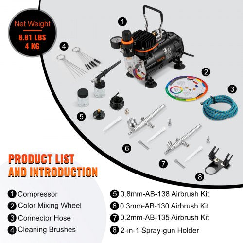Professional Airbrush Set with Compressor, Dual-Action Multi-Purpose Gravity Feed Airbrushing Kit for Painting