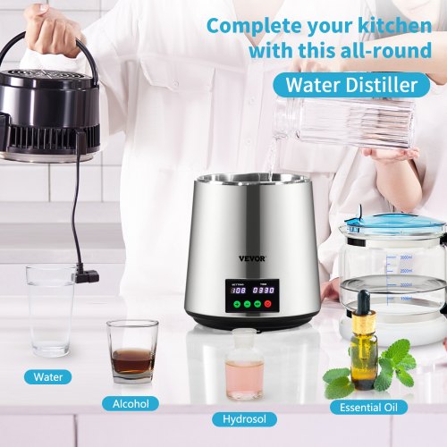 Water Distiller, Distilled Water Maker Machine with Timing & Temperature Display, Stainless Steel Countertop Distiller