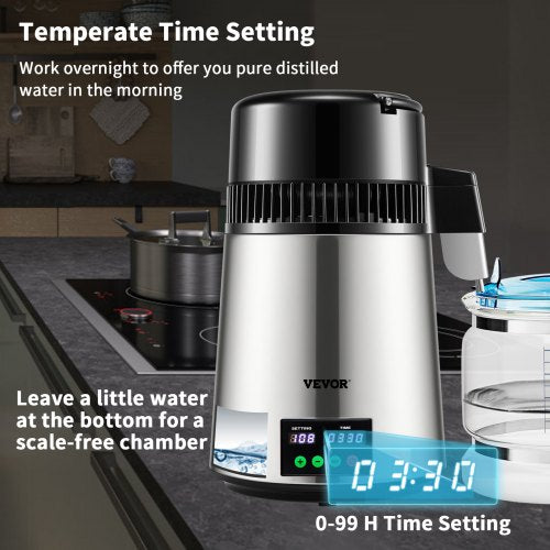 Water Distiller, Distilled Water Maker Machine with Timing & Temperature Display, Stainless Steel Countertop Distiller