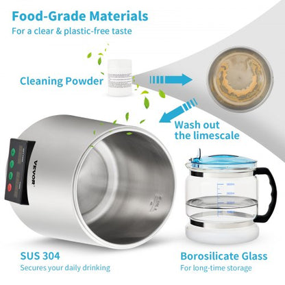 Water Distiller, Distilled Water Maker Machine with Timing & Temperature Display, Stainless Steel Countertop Distiller