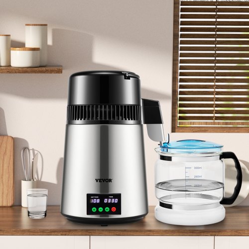 Water Distiller, Distilled Water Maker Machine with Timing & Temperature Display, Stainless Steel Countertop Distiller
