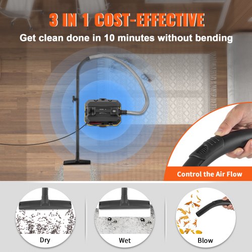 Wet Dry Vac Gallon, Peak HP, Shop Vacuum with Blowing Function & Portable Attachments, Clean Floor, Upholstery, Gap, Car