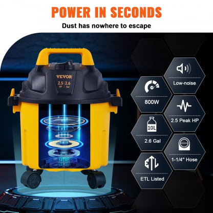 Portable Wet Dry Vac Gallon Peak HP, Shop Vacuum & Blower with Attachments for Car, Floor, Upholstery & Gap Cleaning
