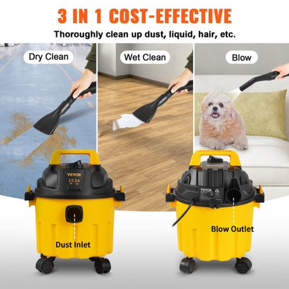 Portable Wet Dry Vac Gallon Peak HP, Shop Vacuum & Blower with Attachments for Car, Floor, Upholstery & Gap Cleaning