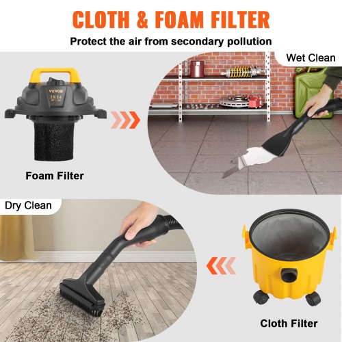 Portable Wet Dry Vac Gallon Peak HP, Shop Vacuum & Blower with Attachments for Car, Floor, Upholstery & Gap Cleaning