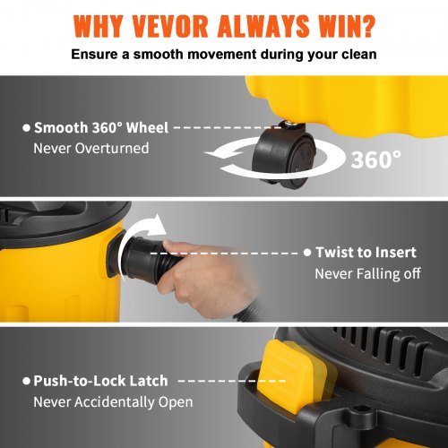 Portable Wet Dry Vac Gallon Peak HP, Shop Vacuum & Blower with Attachments for Car, Floor, Upholstery & Gap Cleaning