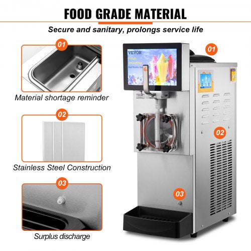 Commercial Slushy Machine Single Bowl, Stainless Steel Margarita Smoothie Frozen Drink Maker with Cool & Freeze Modes