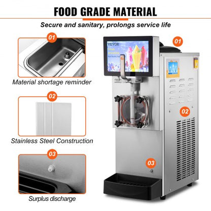 Commercial Slushy Machine Single Bowl, Stainless Steel Margarita Smoothie Frozen Drink Maker with Cool & Freeze Modes