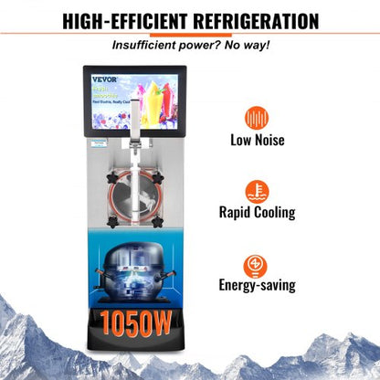 Commercial Slushy Machine Single Bowl, Stainless Steel Margarita Smoothie Frozen Drink Maker with Cool & Freeze Modes