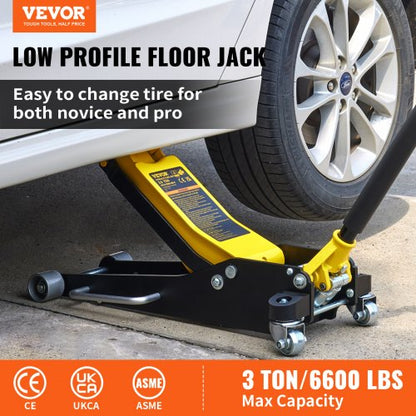 Heavy-Duty Ton Low Profile Aluminum Steel Racing Floor Jack, Dual Pump Car & Auto Lift