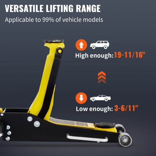 Heavy-Duty Ton Low Profile Aluminum Steel Racing Floor Jack, Dual Pump Car & Auto Lift