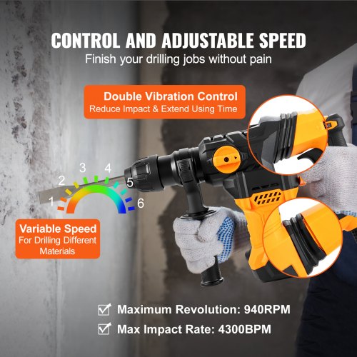 Rotary Hammer Drill Corded Drills, SDS-Plus Modes Chipping Hammers, Professional Heavy-Duty Electric Drill