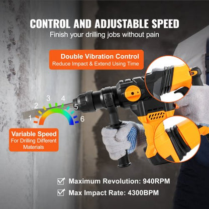Rotary Hammer Drill Corded Drills, SDS-Plus Modes Chipping Hammers, Professional Heavy-Duty Electric Drill