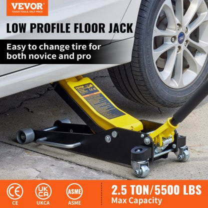 Low Profile Aluminum & Steel Racing Floor Jack, Dual Pistons Quick Lift Pump, Lifting Range