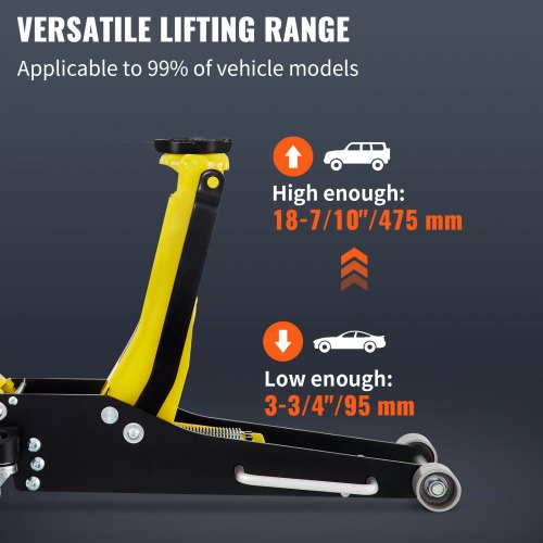 Low Profile Aluminum & Steel Racing Floor Jack, Dual Pistons Quick Lift Pump, Lifting Range