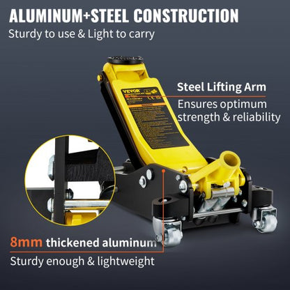 Low Profile Aluminum & Steel Racing Floor Jack, Dual Pistons Quick Lift Pump, Lifting Range