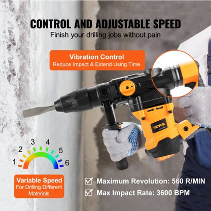 Corded Drill SDSMax Rotary Hammer Drill Electric Demolition Hammers With Variable Speed 3