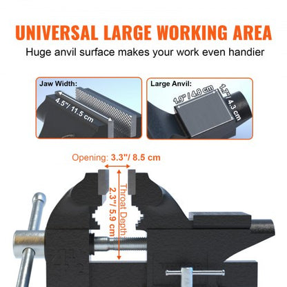 Heavy Duty Bench Vise With Anvil Swivel Base And Multipurpose Jaw 5