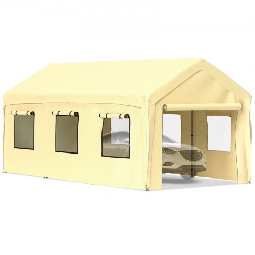 Heavy Duty Car Canopy with Legs Sidewalls Windows Yellow Adjustable Peak Height Car Garage Tent for Party Boat