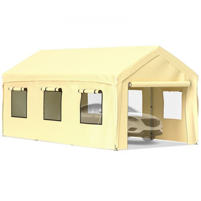 Heavy Duty Car Canopy with Legs Sidewalls Windows Yellow Adjustable Peak Height Car Garage Tent for Party Boat