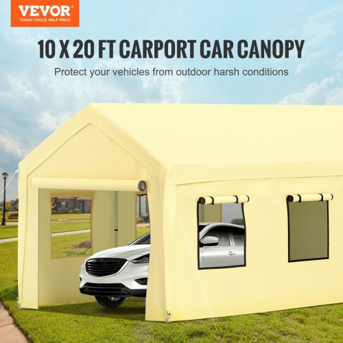 Heavy Duty Car Canopy With Legs Sidewalls Windows Yellow Adjustable Peak Height Car Garage Tent For 1